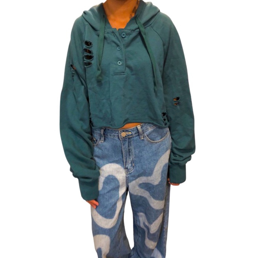 Forever 21 Teal hoodie cropped Size Large